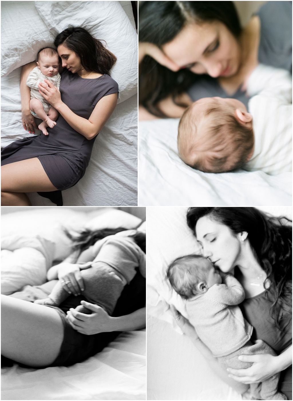hinsdale-baby-photographers- mom and baby snuggling on bed